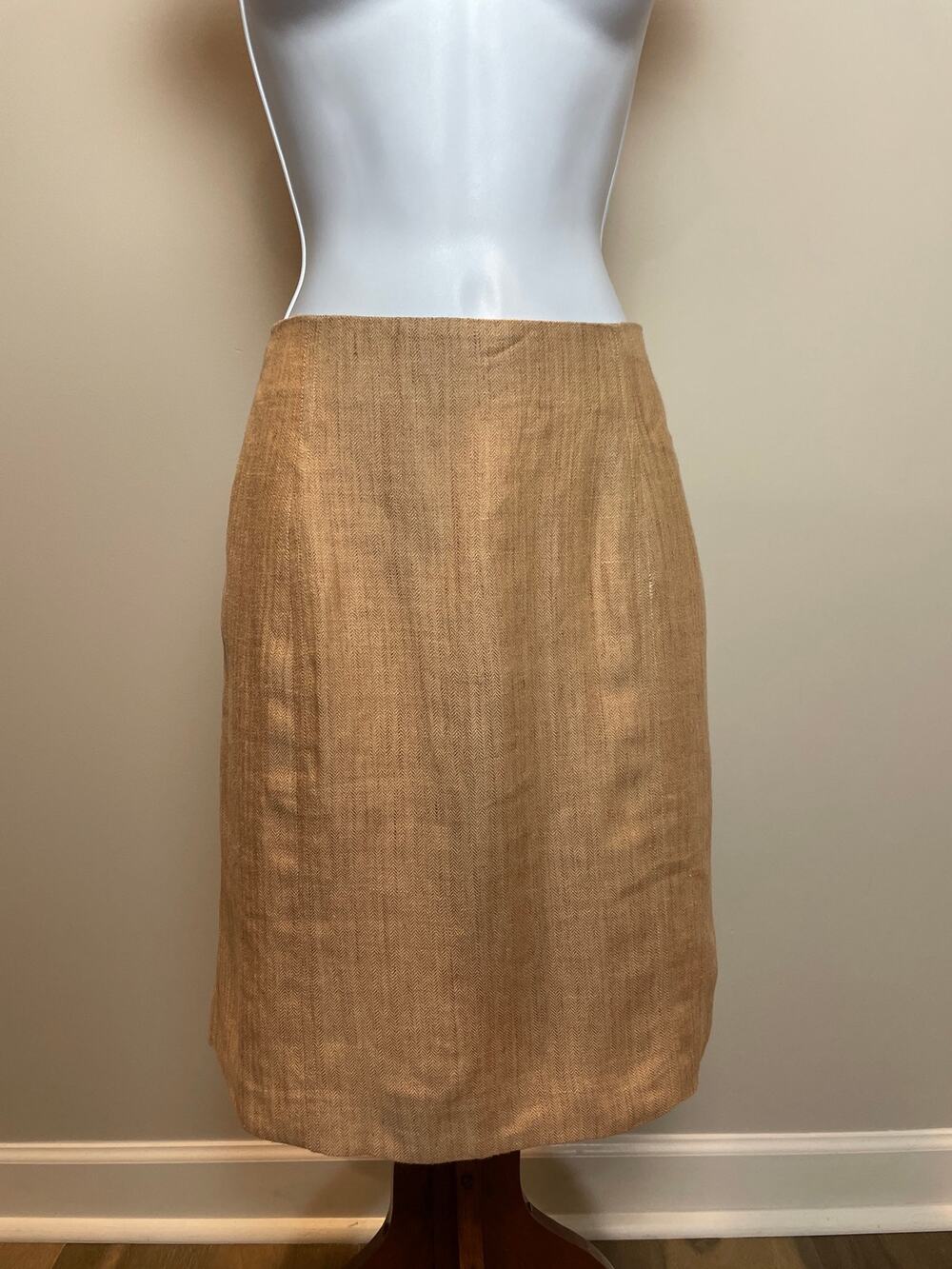 Ann Taylor Beige Linen Blend Skirt Size 14 Lined 90s Style Pencil Skirt